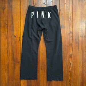 Victoria’s Secret Pink black wide leg sweatpants back spell out Small